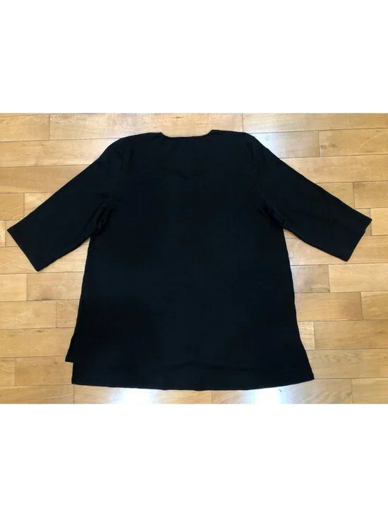 Eileen Fisher 100% Organic Cotton 3/4 Sleeve Scoop Neck Black Tunic Tee Size XL - Picture 5 of 9